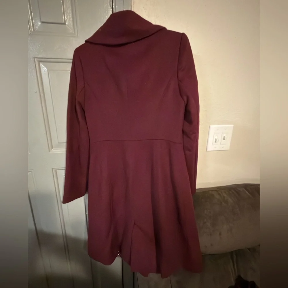 Review Women's Double-Breasted Coat in Burgundy